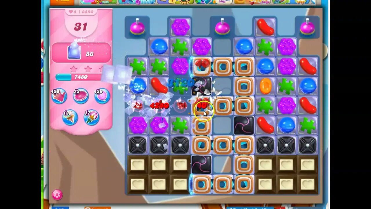 Candy Crush Level 3856 Talkthrough, 32 Moves 0 Boosters