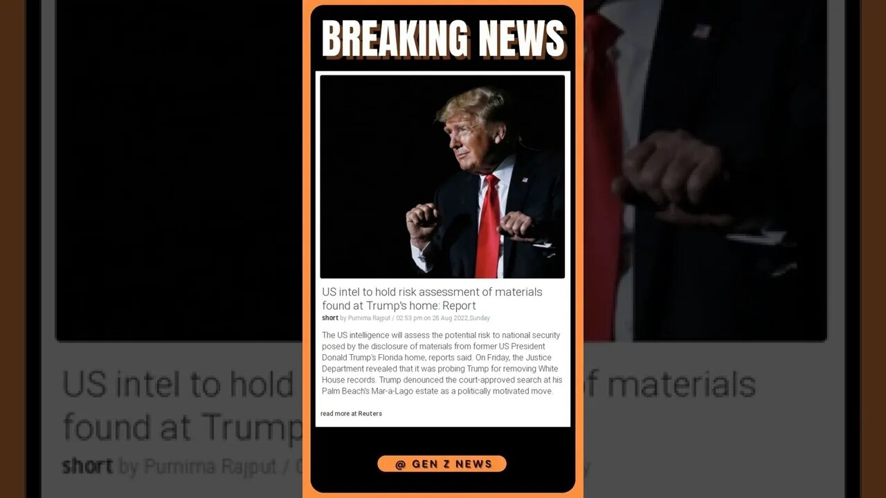 Latest Reports: "US intel to assess risk of materials found at Trump's home: Report" #shorts #news