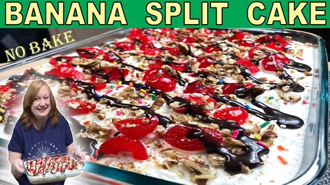 BANANA SPLIT Cake Recipe | No Bake Icebox Cake