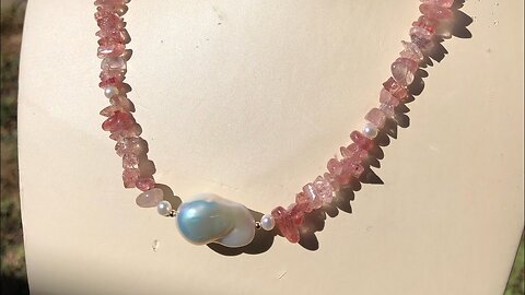 DIY necklace tutorial, natural gemstone with baroque freshwater pearl choker necklace