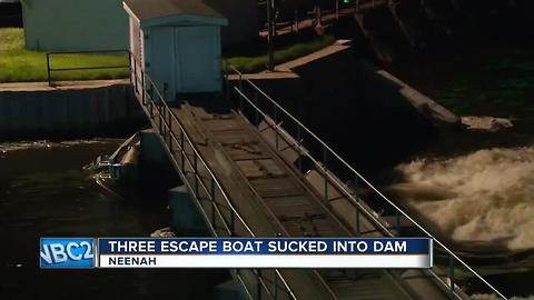 three escape boat sucked into Neenah Dam