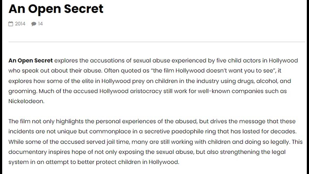 After Dark Sat Aug 5, 2023 An Open Secret - a Film Hollywood Does Not Want You to See