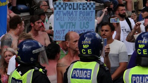 London Lockdowm Protest. 19th July 2021 - Part 4: The Police eventually removed their helmets...