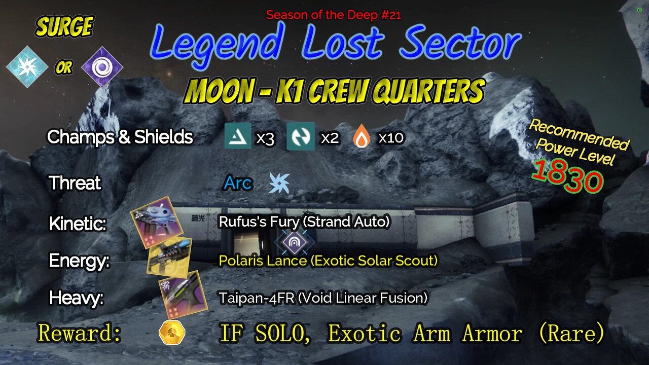 Destiny 2 Legend Lost Sector: Moon - K1 Crew Quarters on my Void Warlock 8-9-23