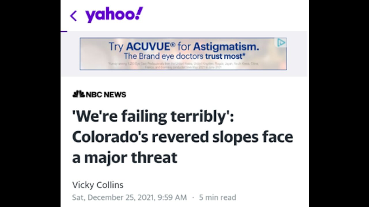 SKI INDUS "WE'RE FAILING TERRIBLY" ENVIRONMENTALLY THAT IS-WILL COLORADO SKI INDUS FINALLY LEAD?