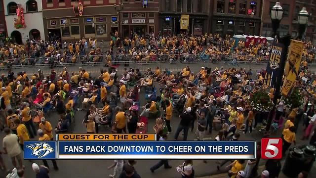 Excited Fans File Out Of Bridgestone Arena After Game 4 Win