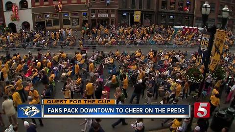 Excited Fans File Out Of Bridgestone Arena After Game 4 Win