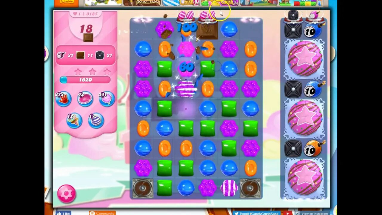 Candy Crush Level 3187 Talkthrough, 23 Moves 0 Boosters