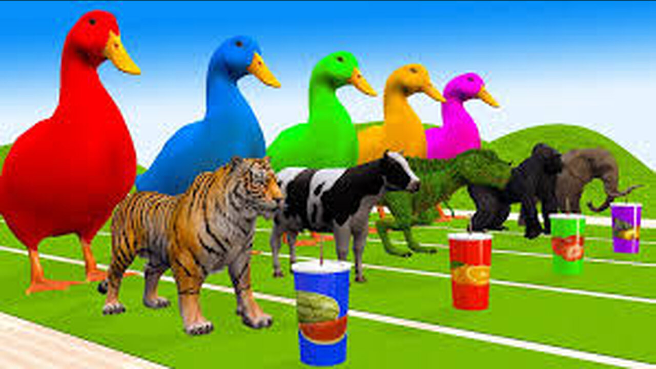 Paint Animals Gorilla Cow Tiger Lion Elephant Fountain Crossing Animal Game