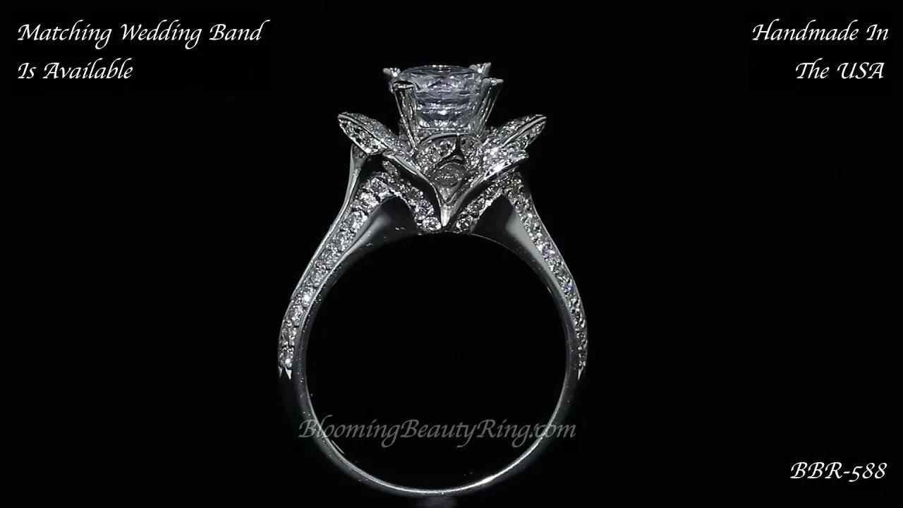 BBR 588 Lotus Diamond Engagement Ring By Blooming Beauty Ring Company