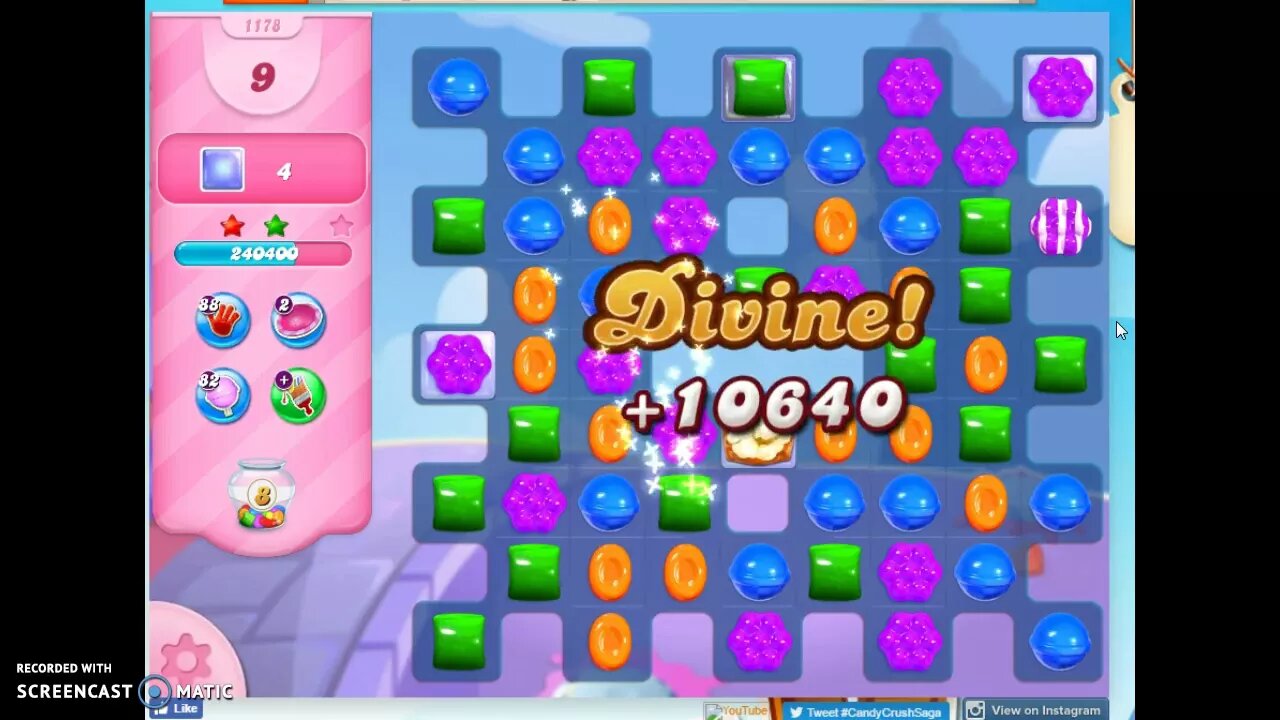 Candy Crush Level 1178 Audio Talkthrough, 2 Stars 0 Boosters