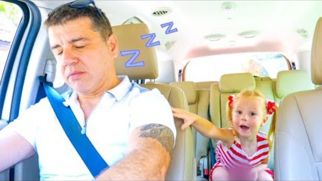 Nastya and papa sleeping at farm sheep Family fun trip