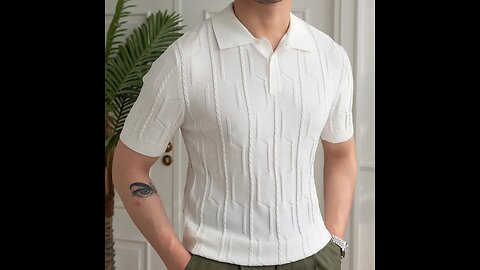 ANNUAL SALE! British Slim Lapel Knitted Striped Casual Polo Shirt Summer Jacquard
