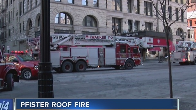 Milwaukee Fire Department responds to building fire call at the Pfister Hotel