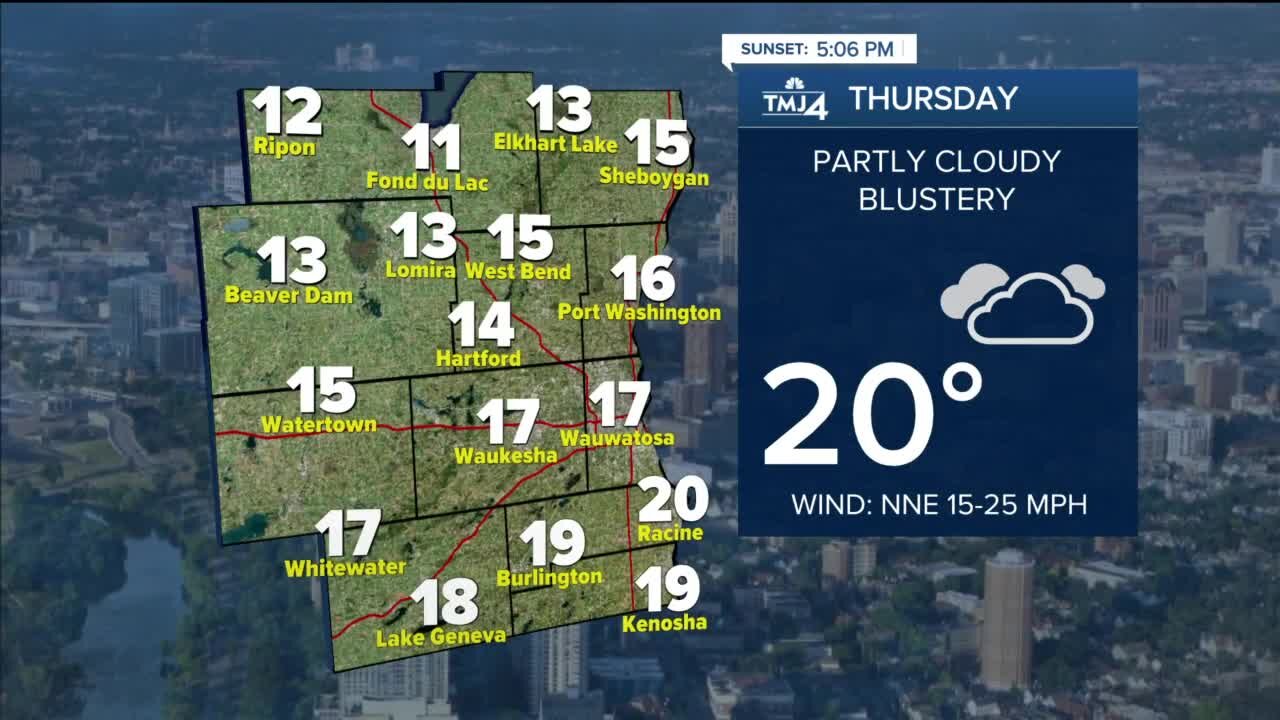 Cold with scattered flurries on Thursday