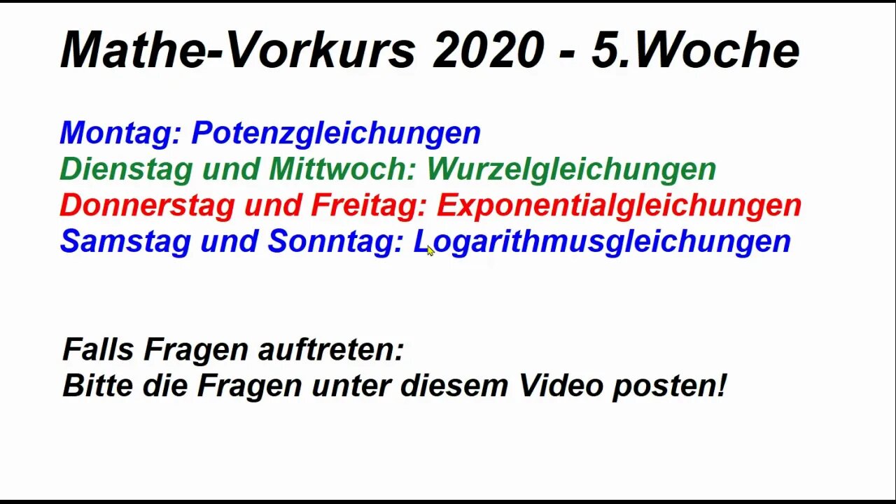 Mathe Vorkurs 2020 ► Die 5.Woche