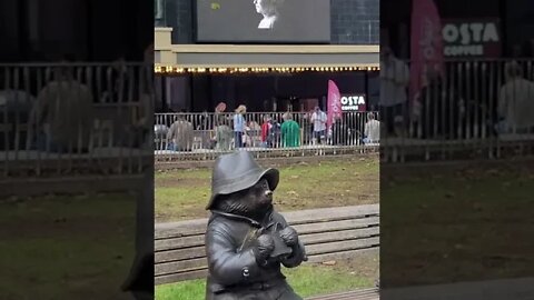 The queen over looking Paddington Bear in Leicester Square #london