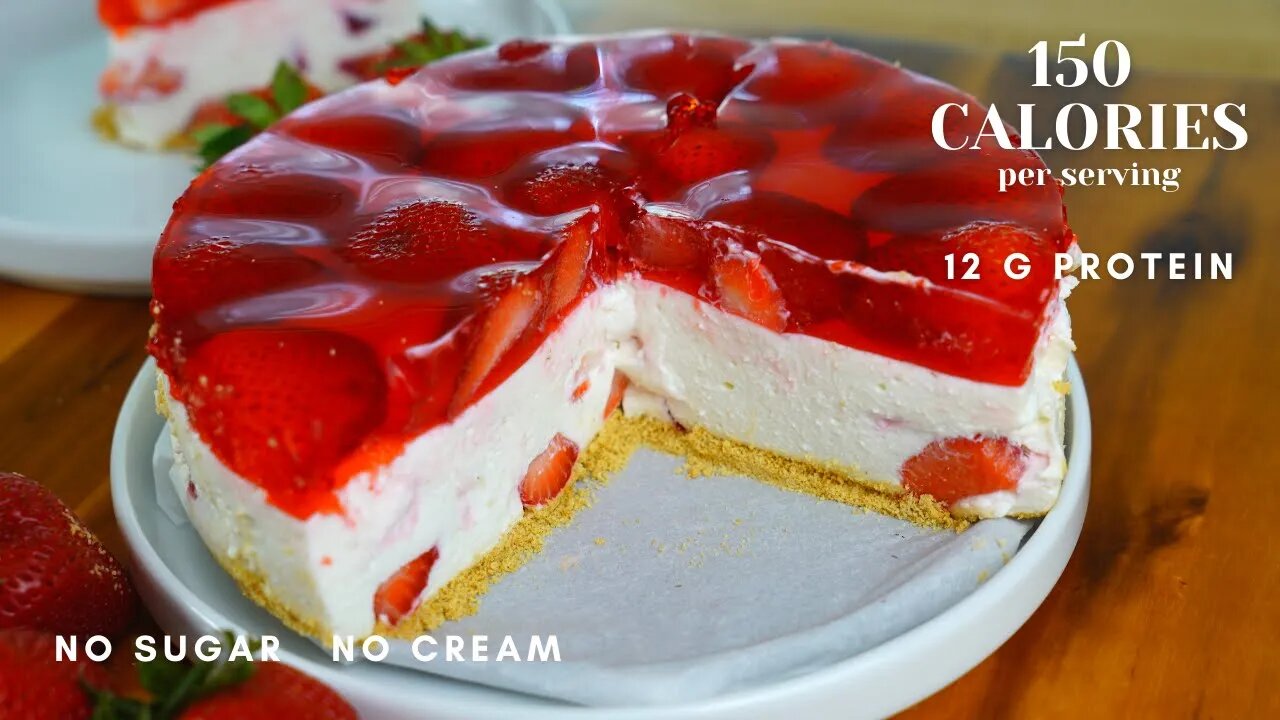 Healthy No Bake Strawberry Cheesecake | Low calorie High Protein dessert