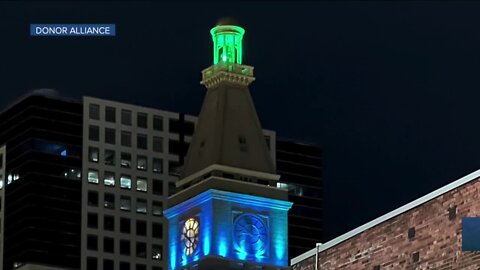 Seeing blue & green lights? It's to support Donate Life Month