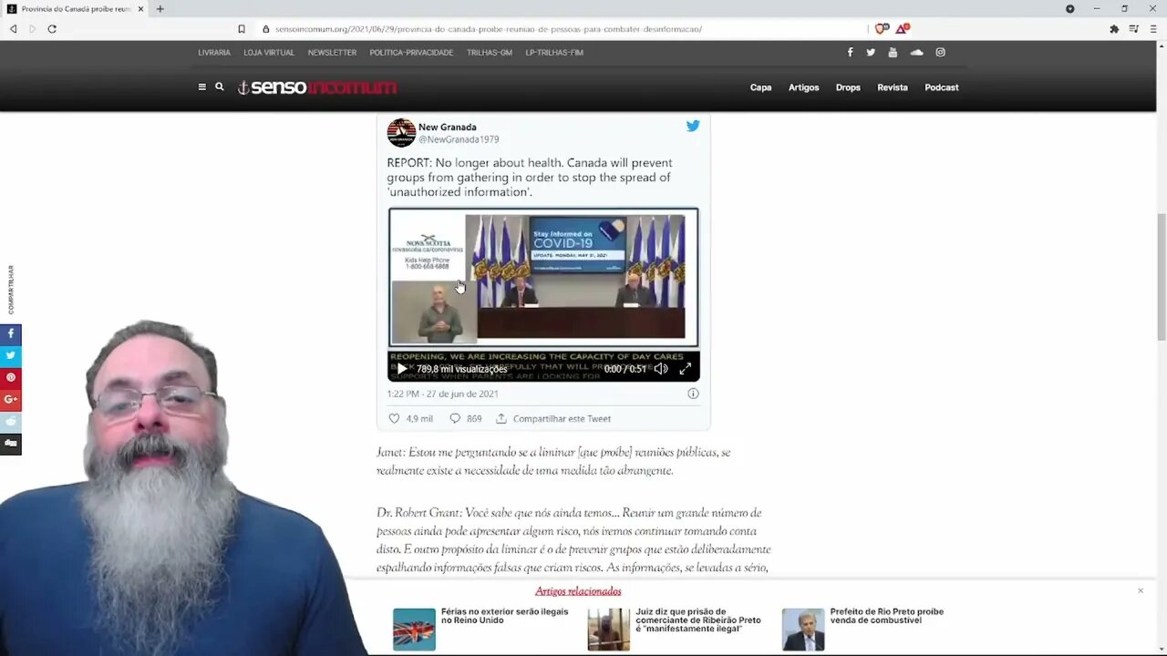 Diretor de saúde canadense diz que agora lockdown é para prevenir fake news — PETER TURGUNIEV