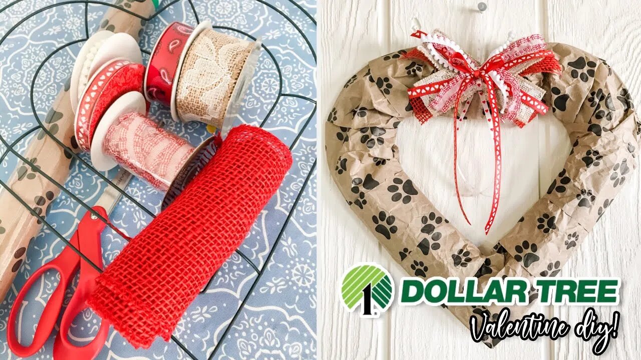 How to make a DIY Dollar Tree Paw Prints Heart Wreath