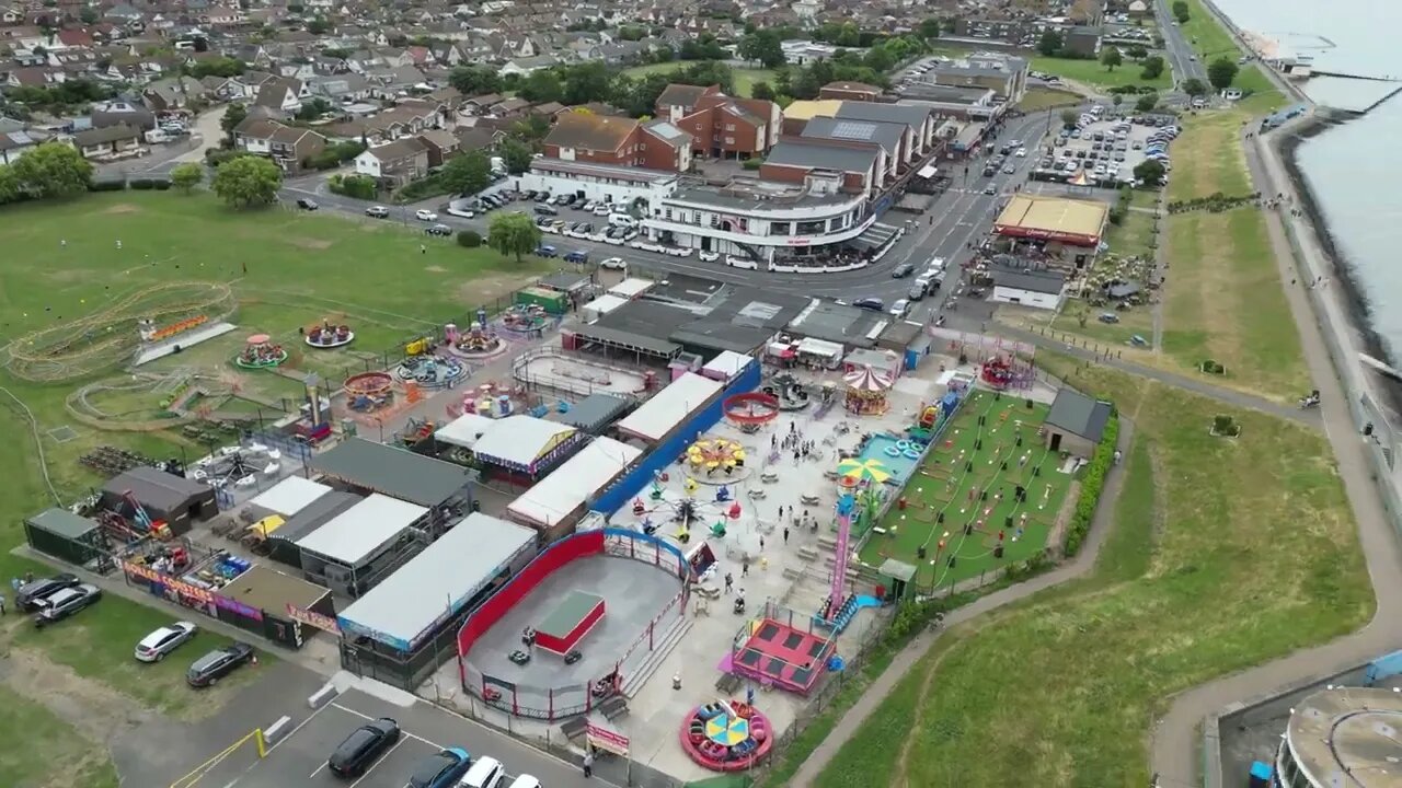 Flying DJI MINI 3 Pro Drone over Canvey Island Leisure Island Fun Park Essex 2022