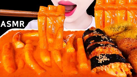 ASMR CREAMY ROSE TTEOKBOKKI, CHEESE BALL, GIMBAP 신전 로제떡볶이, 치즈볼, 김말이, 신전김밥 EATING SOUNDS MUKBANG먹방