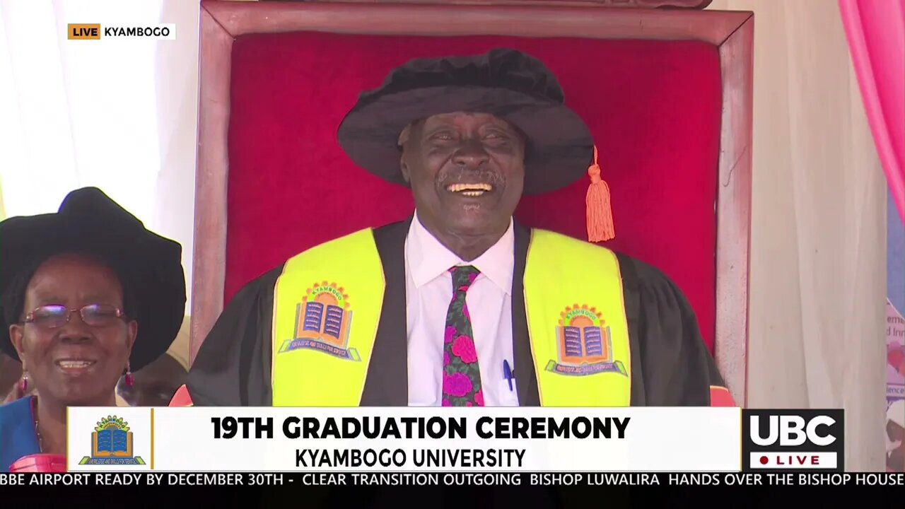 MUSEVENI LAUNCHES PROF. JOHN OKEDI'S NEW EDUCATIONAL PUBLICATION AT KYU'S 19TH GRADUATION CEREMONY.