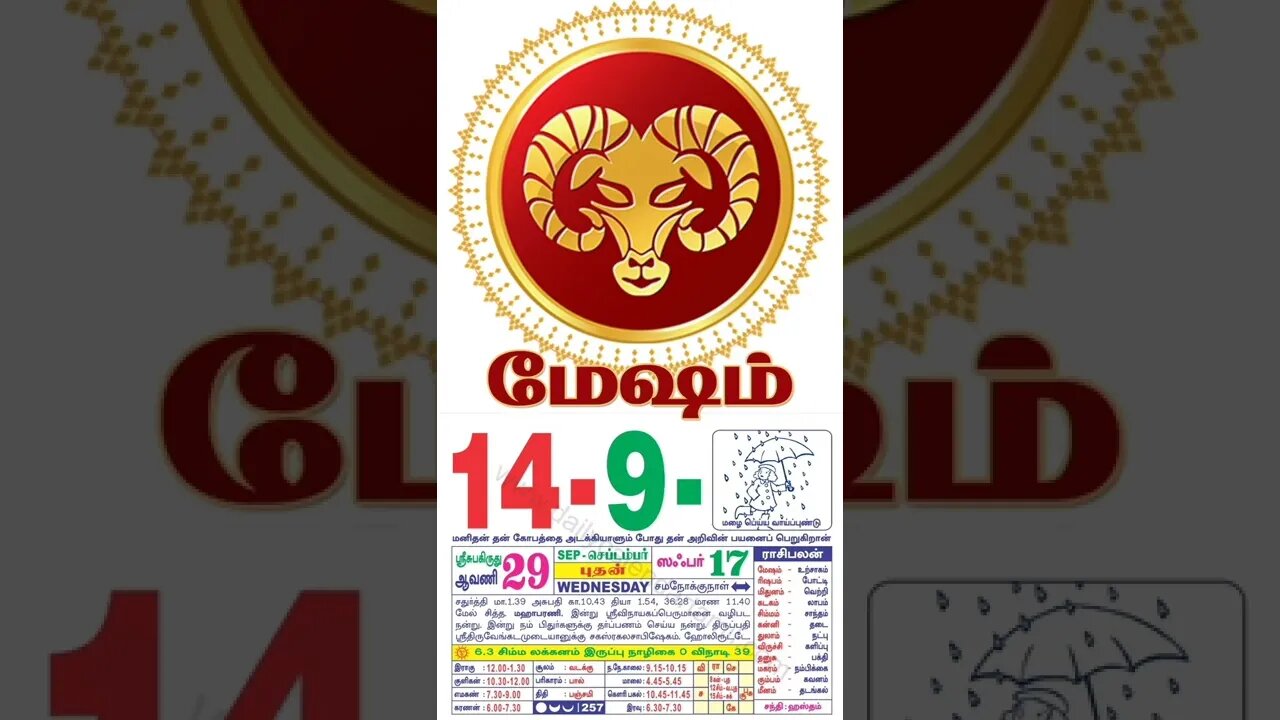 மேஷம் || இன்றைய ராசிபலன் || 14|09|2022 புதன்கிழமை