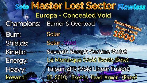 Destiny 2 Master Lost Sector: Europa - Concealed Void on my Warlock Solo-Flawless 11-19-22