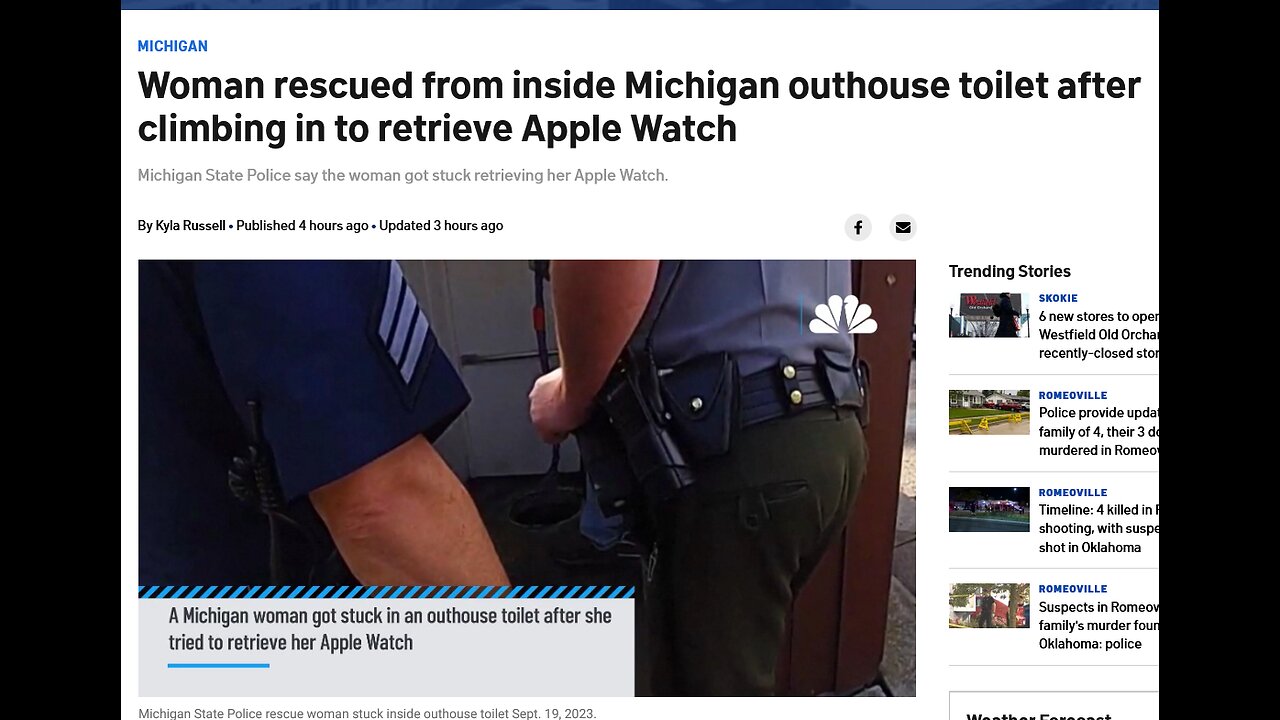 Woman rescued from inside Michigan outhouse toilet after climbing in to retrieve Apple Watch