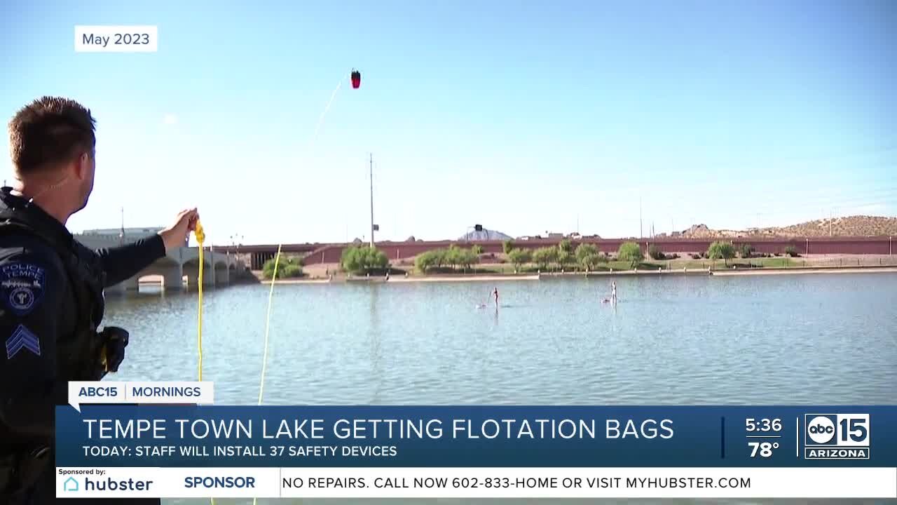 Tempe installing dozens of floating bags at Tempe Town Lake, Kiwanis Park Lake