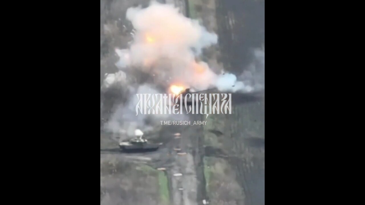 Ucrainian tank hit by Russian tank.