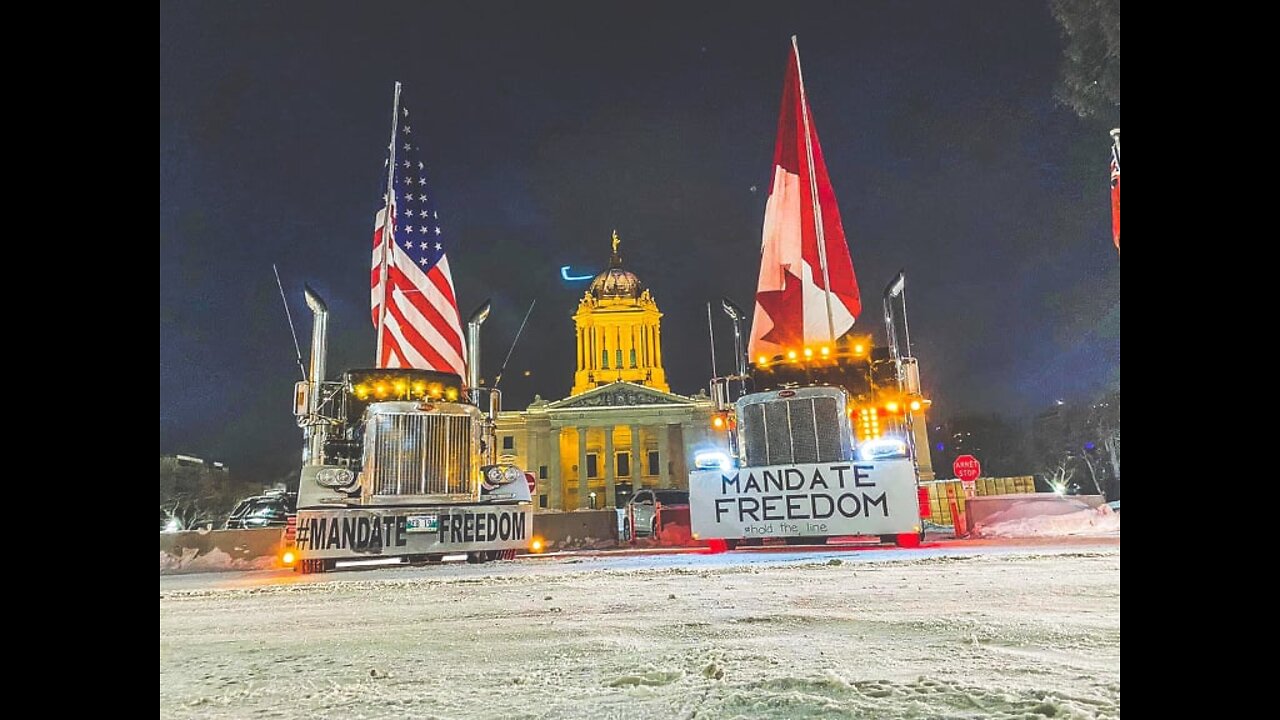 Trucks Begin Staging Their Occupation of The Manitoba Legislative Building