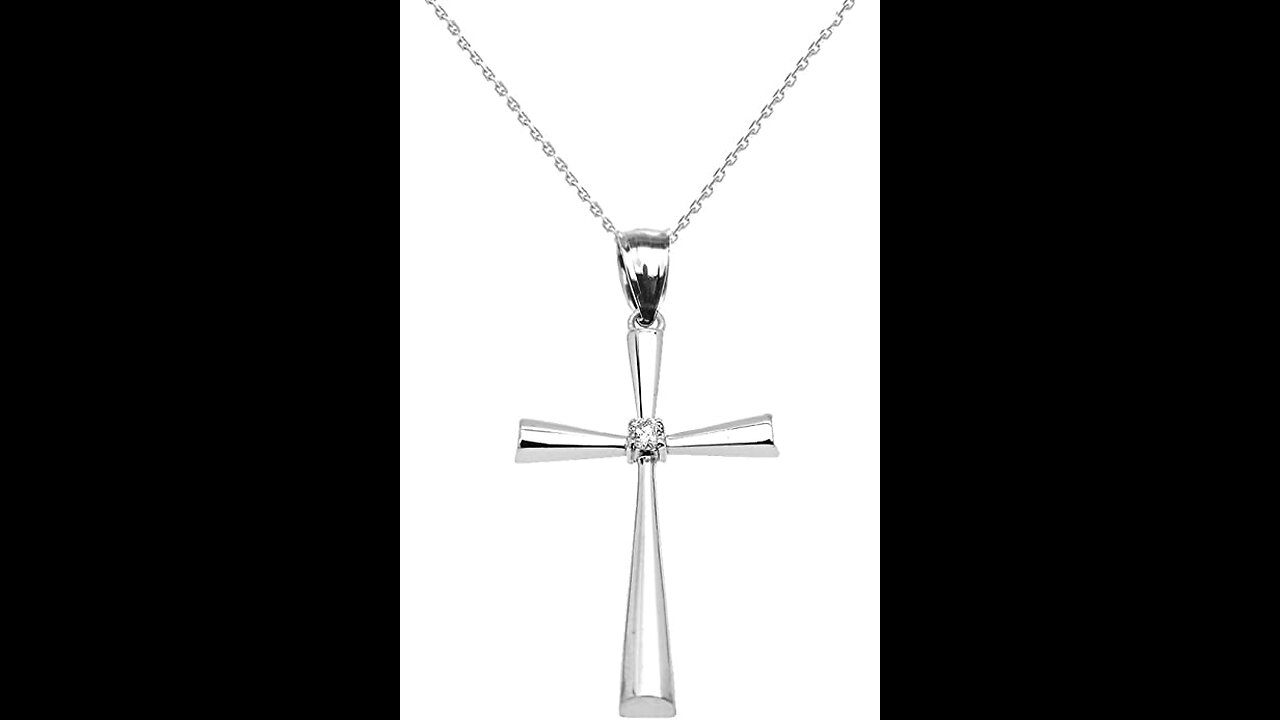 .925 Sterling Silver Diamond Accented 1-12" Solitaire Flared Cross Pendant Necklace (K-M Color...