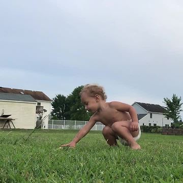 Baby falls for sprinkler trick over and over again