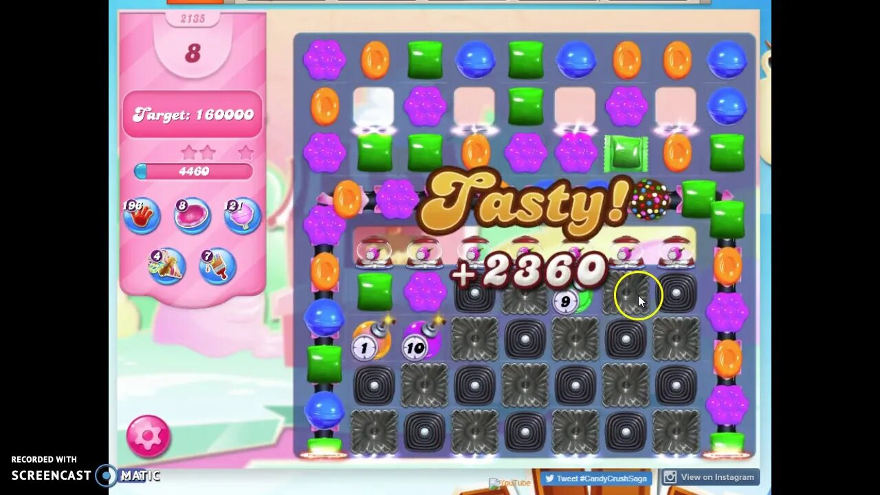 Candy Crush Level 2135 Audio Talkthrough, 2 Stars 0 Boosters