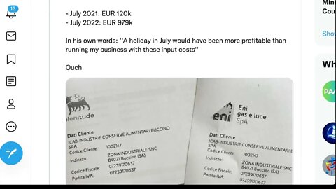 意大利南部一個企業2021年7月的電和天然氣費用，和2022年7月的比較，增幅八倍