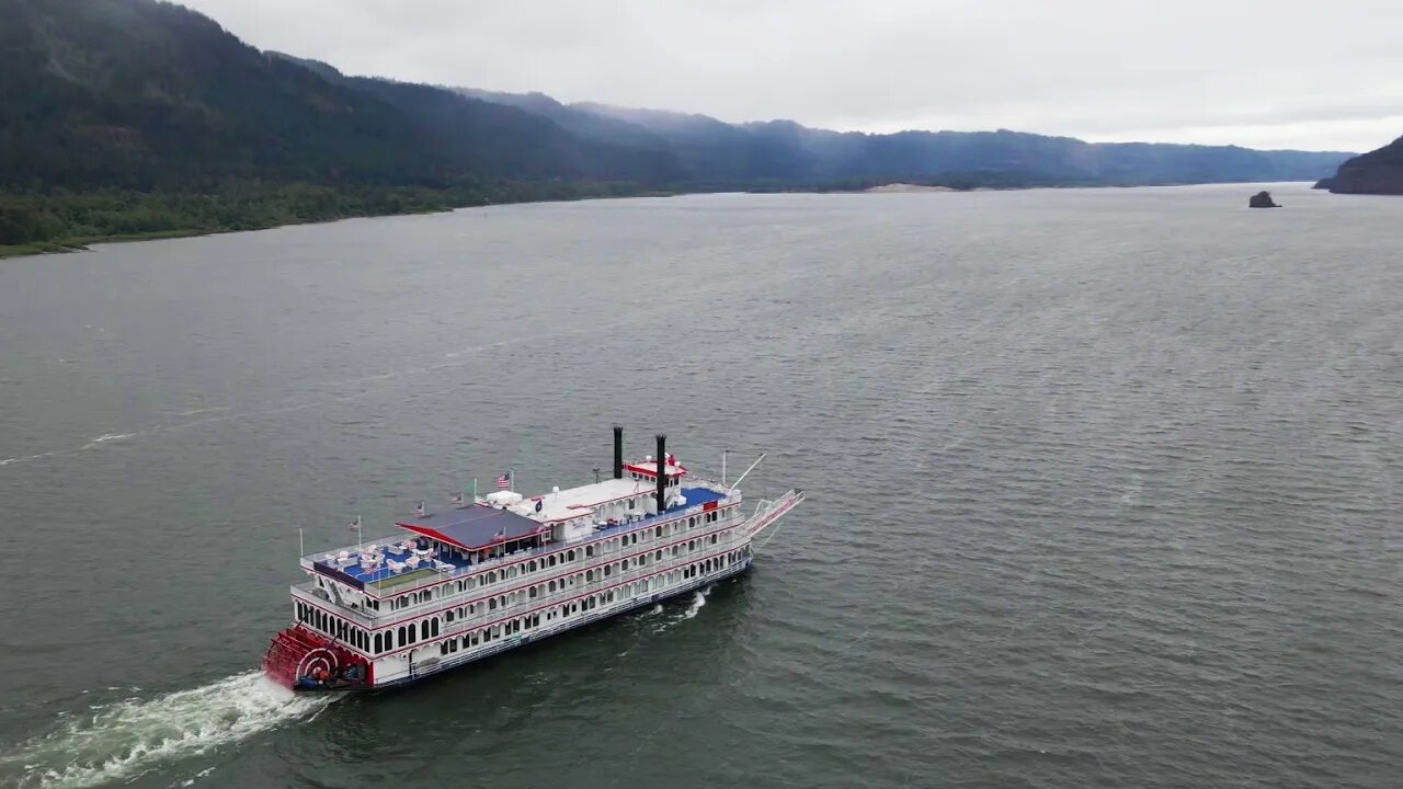 Paddle wheel Riverboat cruising the Columbia River Gorge (American Empress)