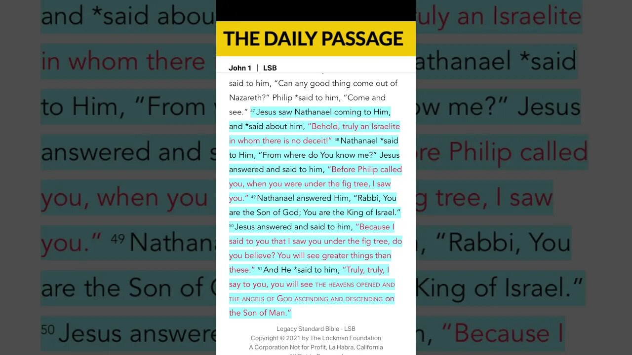 Pursuing Jesus Through His Word: Join THE DAILY PASSAGE | John 1:47-51 | #shorts #bible #Jesus