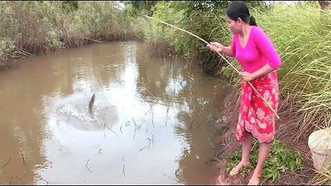 Survival Skills - Fishing with cooking fish by (My life)