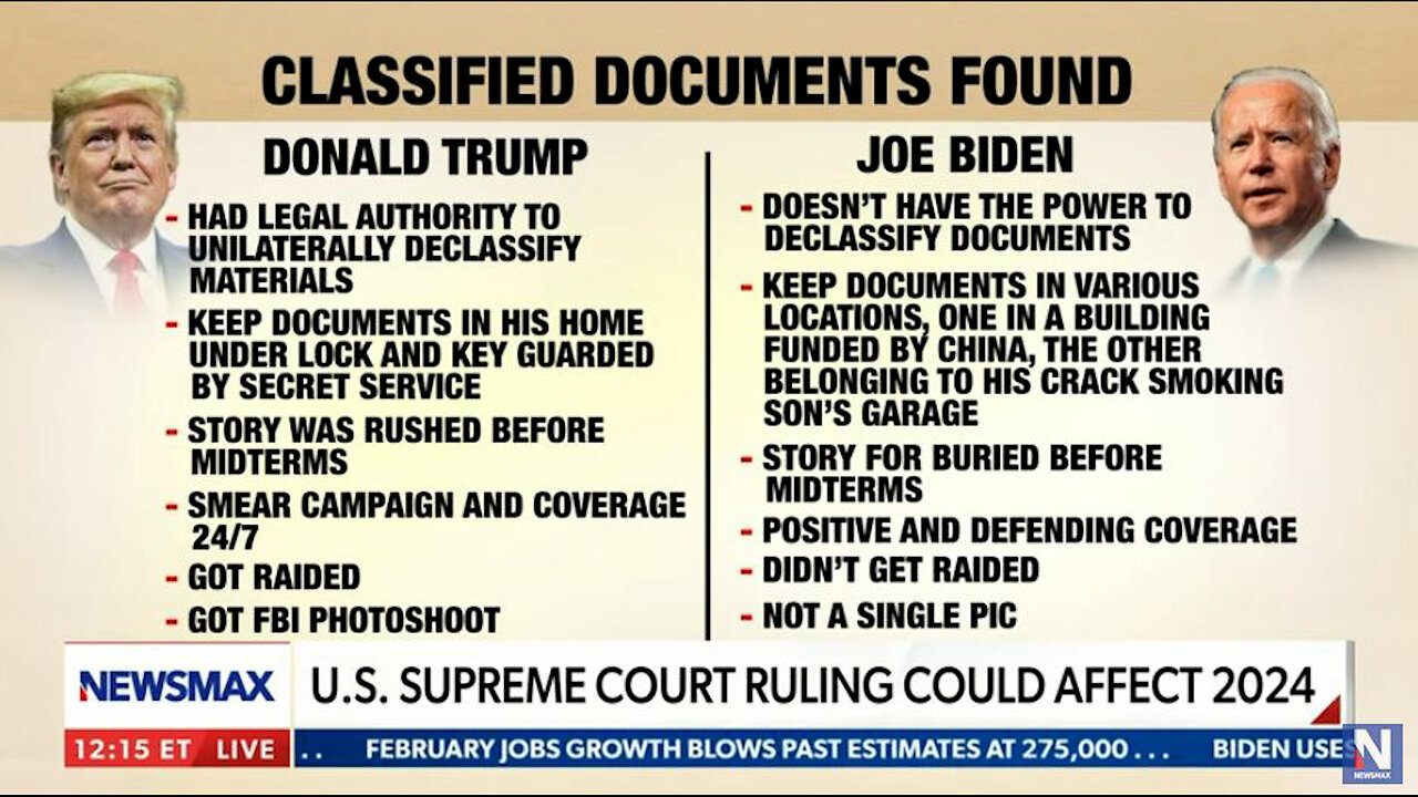 GOTCHER TWO-TIER JUSTICE RIGHT HERE: Classified docs, Trump vs. Biden - compare and contrast