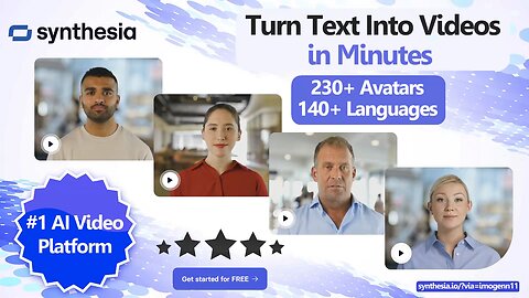 Synthesia: Turn Text Into Videos in Minutes | #1 AI Video Platform | 230+ Avatars, 140+ Languages