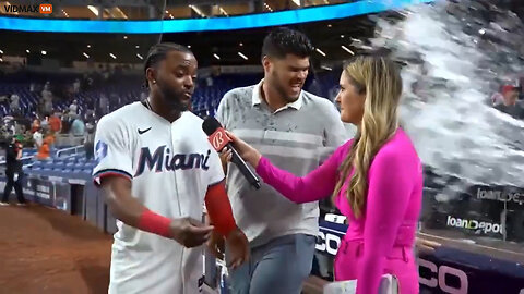 Baseball Star Jazz Chisholm Under Fire For Drenching Female Reporter Interviewing Another Player