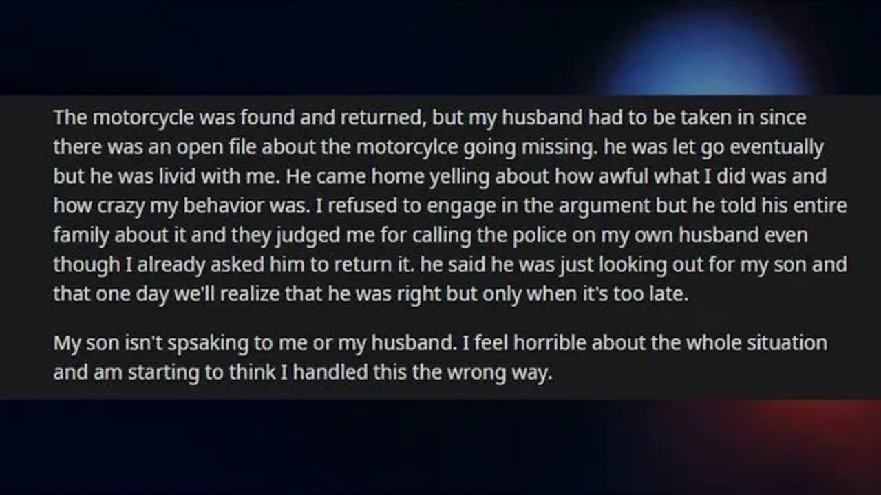 AITA for calling the Police on my husband after I found that he was hiding my son's motorcycle.