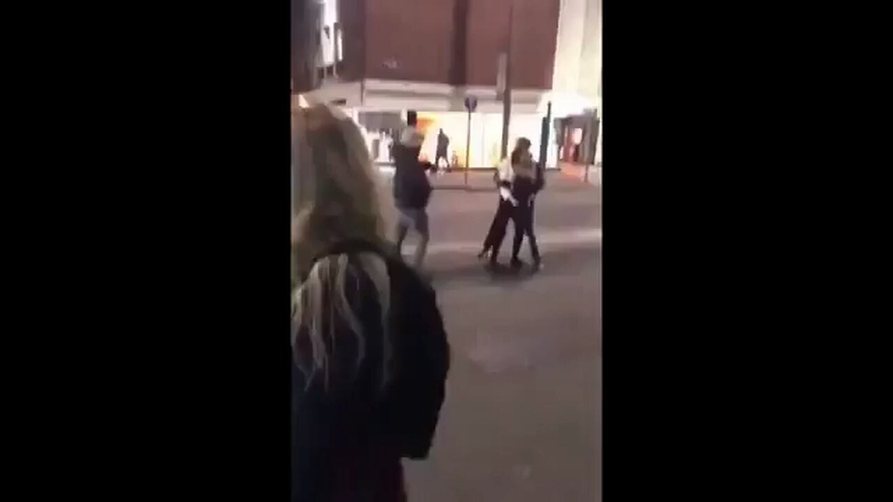 Woman gets punched after getting in-between two men.