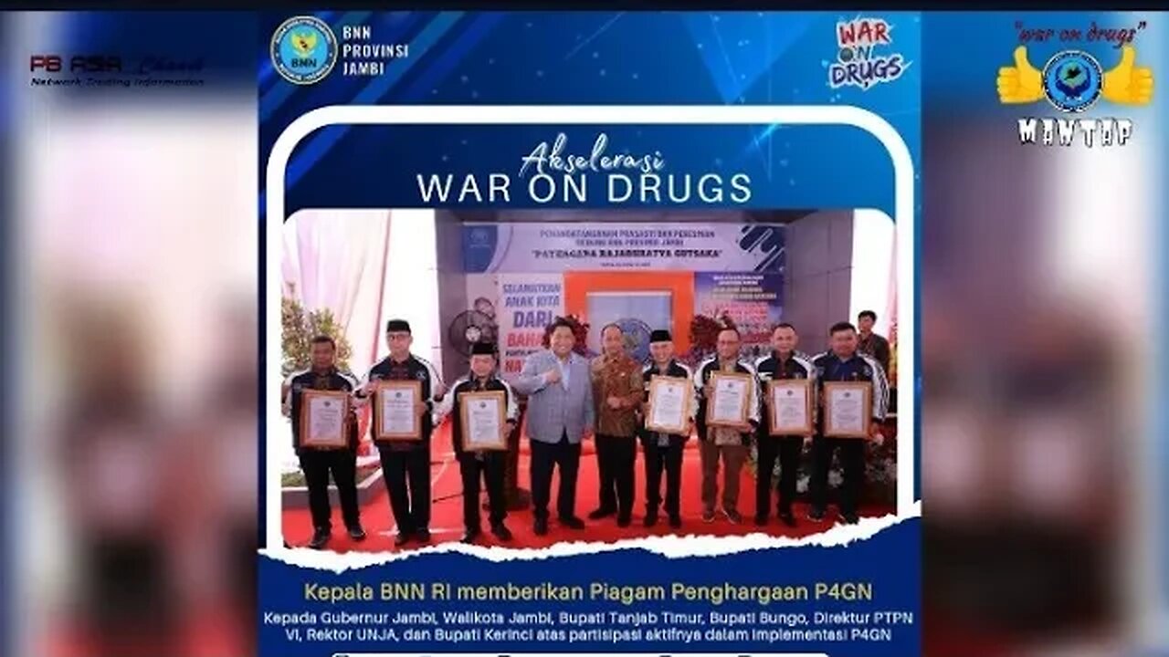 Akselerasi War On Drugs, Kepala BNN RI Memberikan Piagam Penghargaan #p4gn