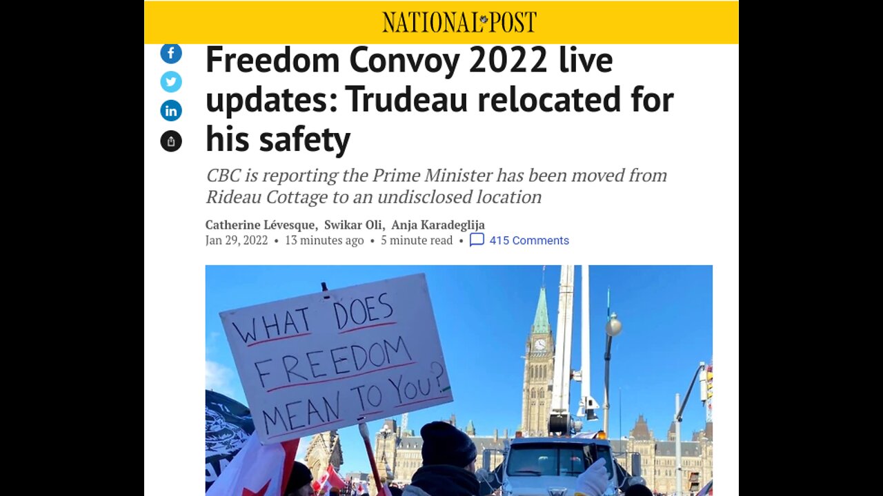Trudeau is Placed in Protective Custody as a 'Small Fringe Minority' of Truckers Converge on Ottawa