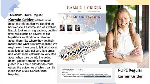 ROPE Report #62 - Karmin Grider; From Whom Are YOUR Legislators Getting Campaign Funds