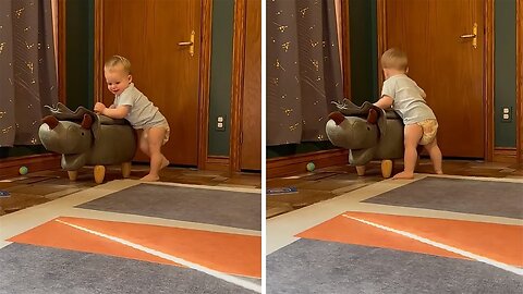 Baby boy shows uncontainable happiness when dad comes home